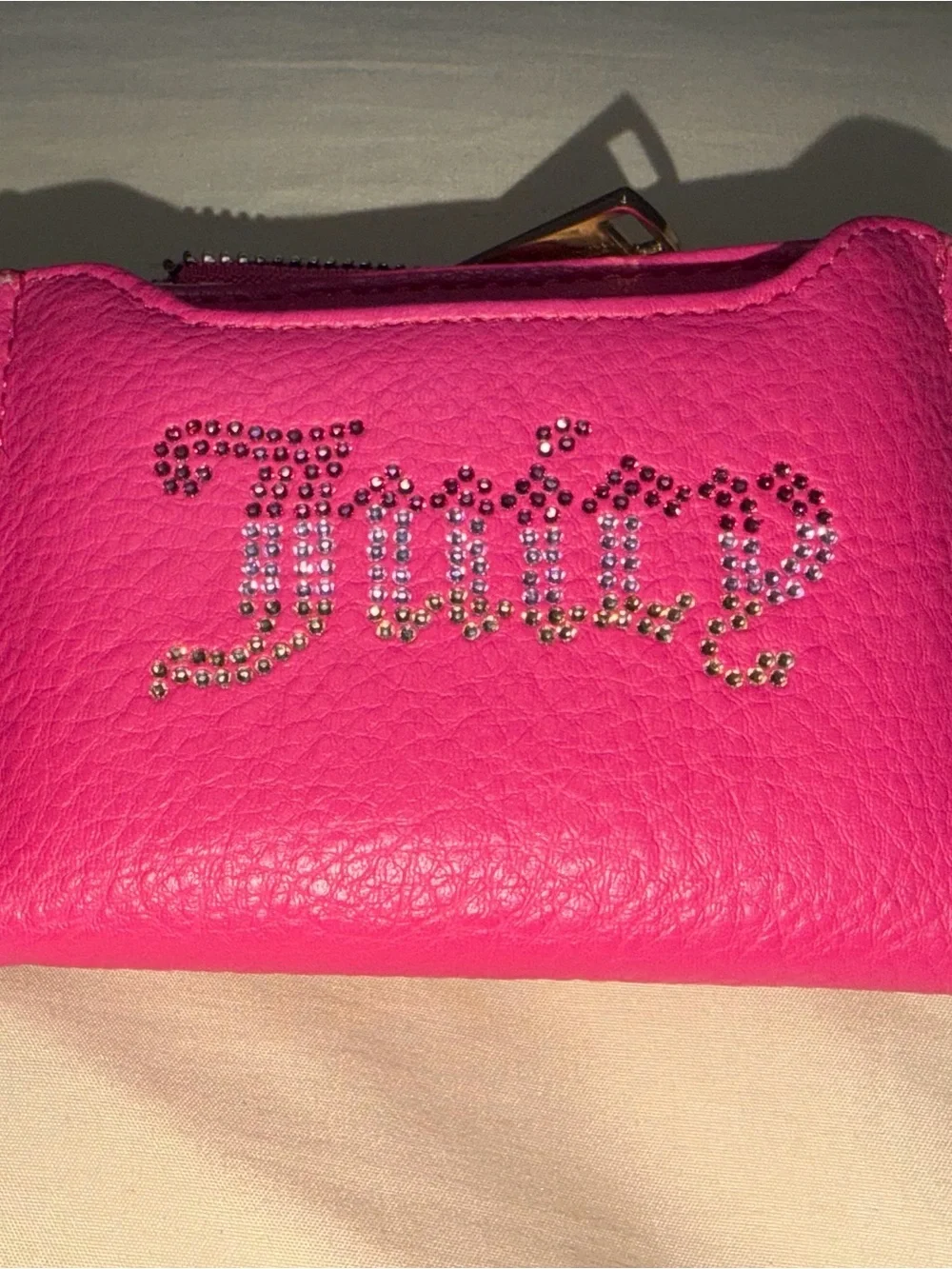 Juicy Couture Neon Pink Rhinestone Logo Zip Pouch